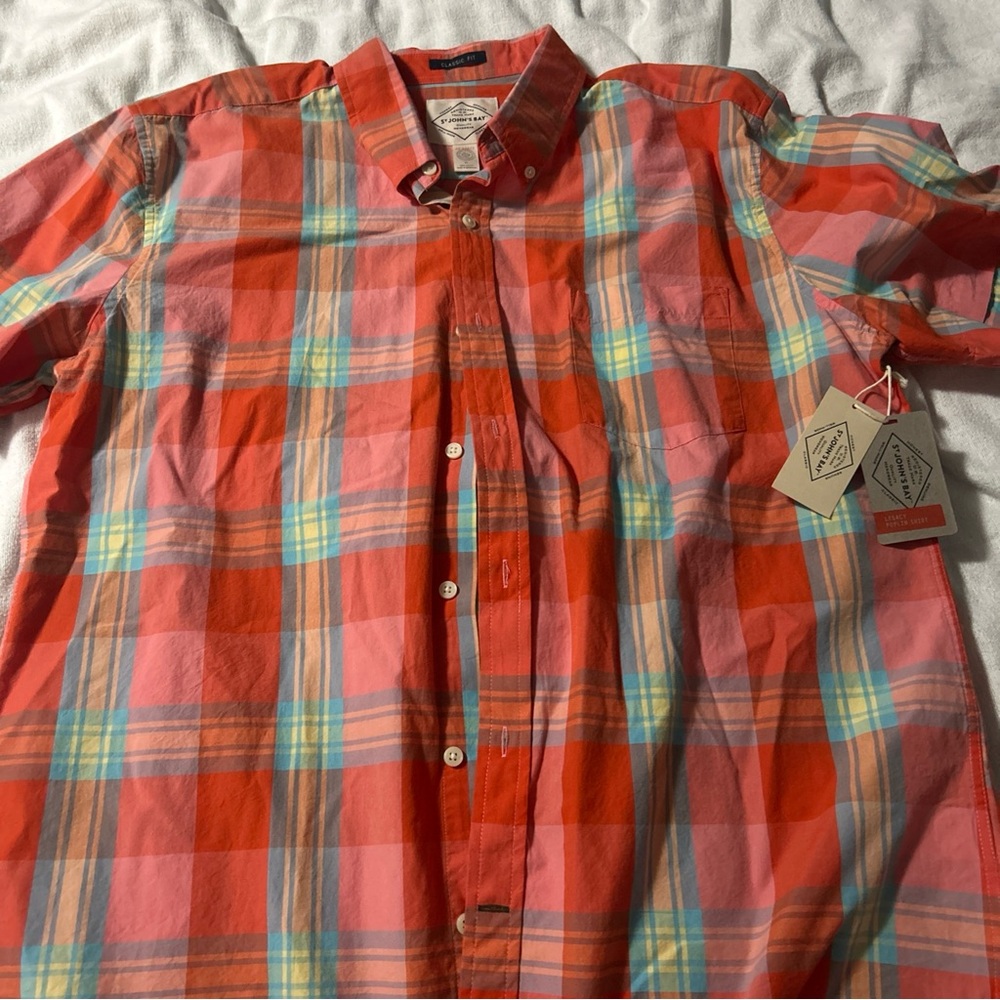 St. John's Bay Orange and Blue Plaid Shirt